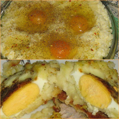 krumplipürében sült tojás